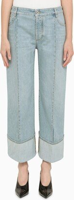 Cropped light blue cotton jeans