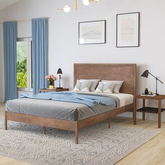 Merrick Lane Ketner Solid Wood Platform Bed With Wooden Slats And Headboard, No Box Spring Needed