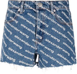 Logo-Print Denim Shorts-AE