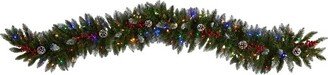 6' Pre-lit LED Extra Wide Flocked Tip Spruce with Pinecones and Berries Artificial Christmas Garland Green with Multicolor Lights