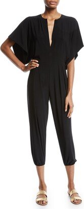 Rectangle Plunging Kimono-Sleeve Jogger Jumpsuit-AA