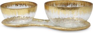 2 Bowl Relish Dish on Tray with Gold-Tone Design, 3 Piece Set