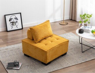 Lazy Chair Ottoman with Pillow and Solid Wood Frame,Yellow