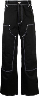 Contrast-Stitching Wide-Leg Trousers