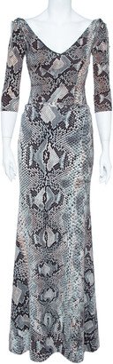 Multicolor Snake Print Stretch Knit Top and Skirt Set S/M