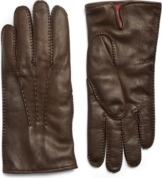 Lthr Gloves Contrast Cashmere