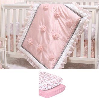 The Arianna 5 Piece Baby Nursery Crib Bedding Set, Quilt, Crib Sheets, and Crib Skirt - Pink/white/grey