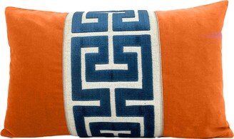 Orange Velvet Pillow Cover With Large Greek Key Trim - Select Trim Color-AA