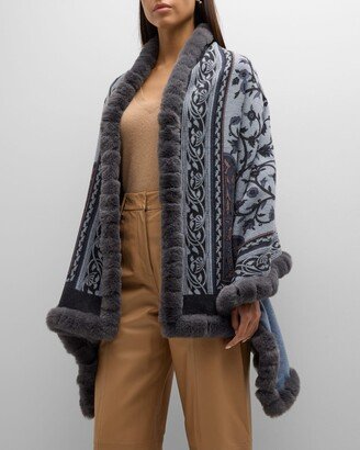 Floral Print Wool & Faux Fur Wrap