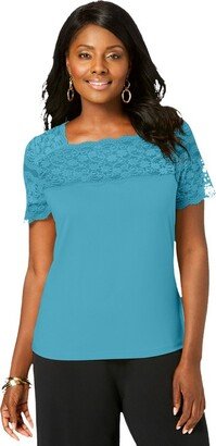 Jessica London Jeica London Women' Plu Size Lace Neckline Top, 2X - Blue Bell