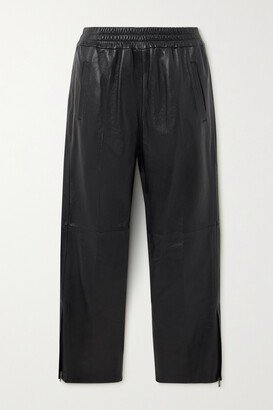 Textured-leather Straight-leg Pants - Black