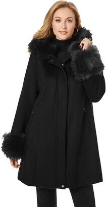 Jessica London Jeica London Women' Plu Size Hooded Faux Fur Trim Coat, 20 W - Black
