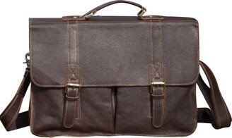 Touri Worn Look Genuine Leather Briefcase - Taupe Brown