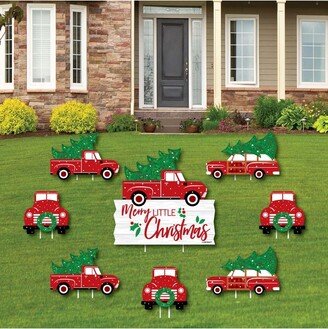 Big Dot of Happiness Merry Little Christmas Tree - Yard Sign and Outdoor Lawn Decorations - Red Truck and Car Christmas Party Yard Signs - Set of 8