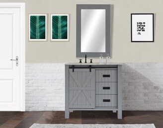 LuXeo Chester 36 Single Vanity in Gray Oak with Grade A Carrara White Marble Counter Top With Mirror