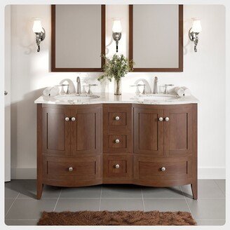 Stanton 60 Teak Transitional Double Sink Bathroom Vanity w/ White Carrara Top