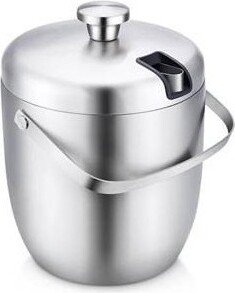 ELITRA HOME Stainless Steel Ice Bucket & Wine Chiller with Tongs & Lid - Double Wall Insulated, 3 Liter,Silver