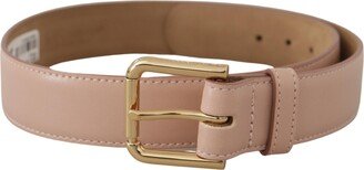 Light Pink Calf Leather Gold Metal Waist Buckle Women's Belt