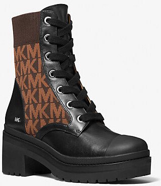 Brea Leather and Logo Jacquard Combat Boot