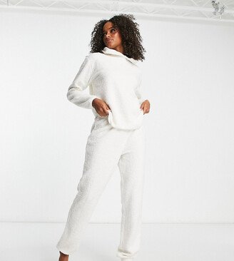 ASOS DESIGN Tall exclusive lounge borg hoodie & sweatpants set in cream