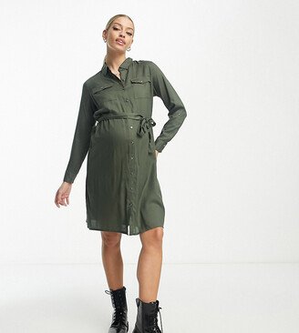 Mama.Licious Maternity midi shirt dress in khaki