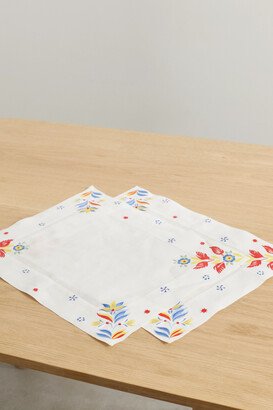 Cabana - Set Of Two Embroidered Linen Placemats - White