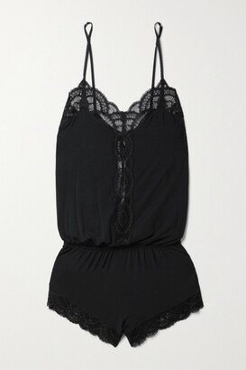 The Dreamer Lace-trimmed Stretch-tencel Modal Playsuit - Black