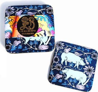 Laura B Interiors Set Of 6 The Blue Country Pig Coasters