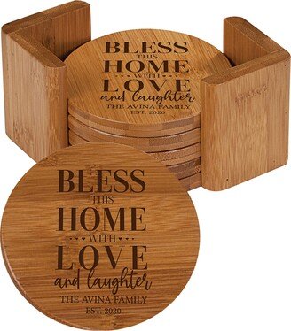 Personalized Coaster Set | Of 6 Coasters Custom Engraved Rustic Round Wood Modern