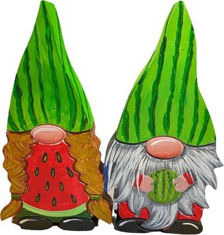 Hand Painted Large Watermelon Gnome Couple Shelf Sitters