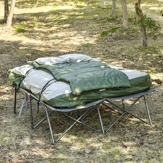 2-Person Collapsible Portable Camping Cot Bed Set with Sleeping Bag, Inflatable Air Mattress, & Comfort Pillows