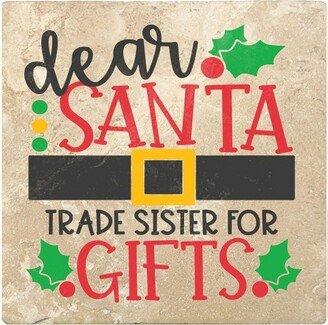 Set of 4 Ivory and Red dear SANTA TRADE SISTER FOR GIFTS Square Coasters 4