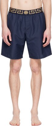 Navy Greca Border Swim Shorts-AA