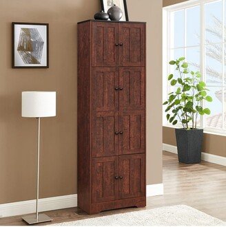 Tall Storage Cabinet with 8 Doors and 4 Shelves, Walnut