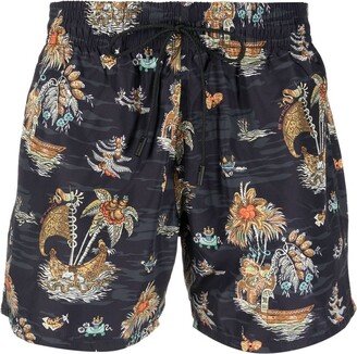 Graphic-Print Drawstring Deck Shorts