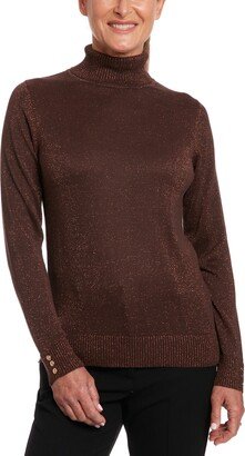 Women's Lurex Turtleneck Sweater - Demitasse, Bronze Lurex