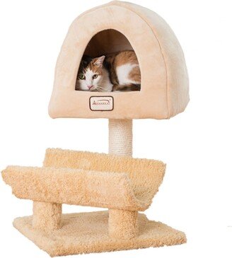 Real Wood Cat Condo, Cat Scratching Post With Plush Condo