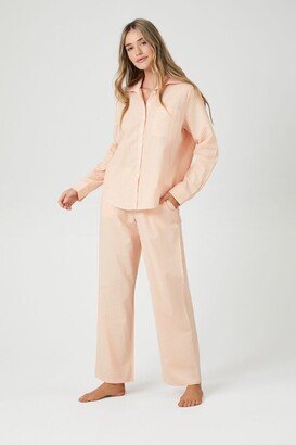 Women's Pinstriped Cotton Pajama Pants in Apricot Small