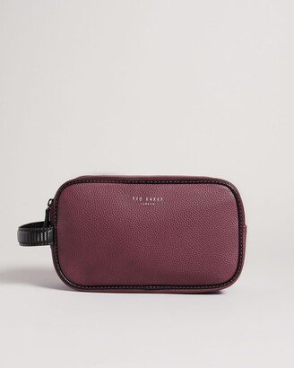 Pu Double Zip Washbag in Dark Red