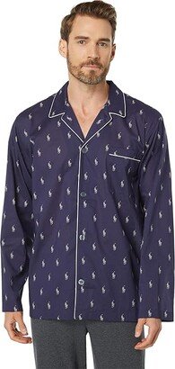 AOPP Woven Sleepwear Long Sleeve PJ Shirt (Navy Cream AOPP) Men's Pajama