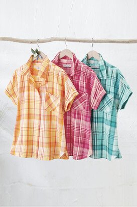 Women's Riverside Madras Plaid Top - Tango Orange Multi - PS - Petite Size