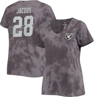 Women's Josh Jacobs Charcoal Las Vegas Raiders Plus Size Name and Number Tie-Dye T-shirt