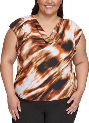 Size Printed Sleeveless Cowlneck Top