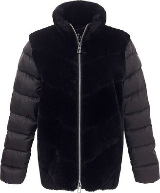 Shearling Lamb Jacket With Quilted Sleeves And Back-AA