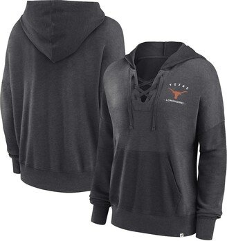 Women's Branded Heather Charcoal Texas Longhorns Campus Lace-Up Pullover Hoodie