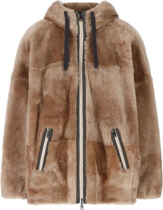 Drawstring Reversible Hooded Shearling Jacket