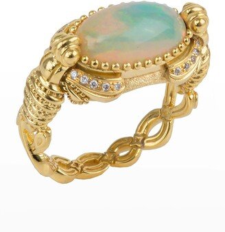 18k Yellow Gold Opal Ring w/ Diamonds, Size 7