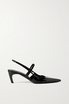 Crinkled Patent-leather Slingback Pumps - Black