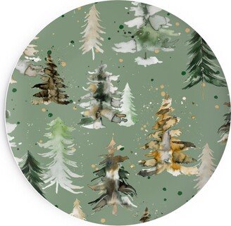 Salad Plates: Watercolor Pines And Spruces Christmas - Green Salad Plate, Green