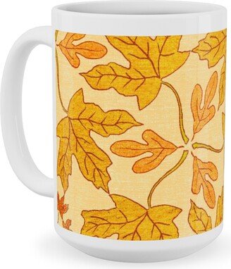 Mugs: Autumn Leaf Kaleidoscope Ceramic Mug, White, 15Oz, Orange